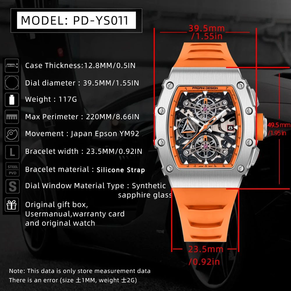 جديد PAGANI تصميم ساعة كوارتز رياضية 40 مللي متر برميل الجوف ساعة الموضة الفاخرة 40 مللي متر مضيئة الياقوت مقاوم للماء الساعات للرجل #4