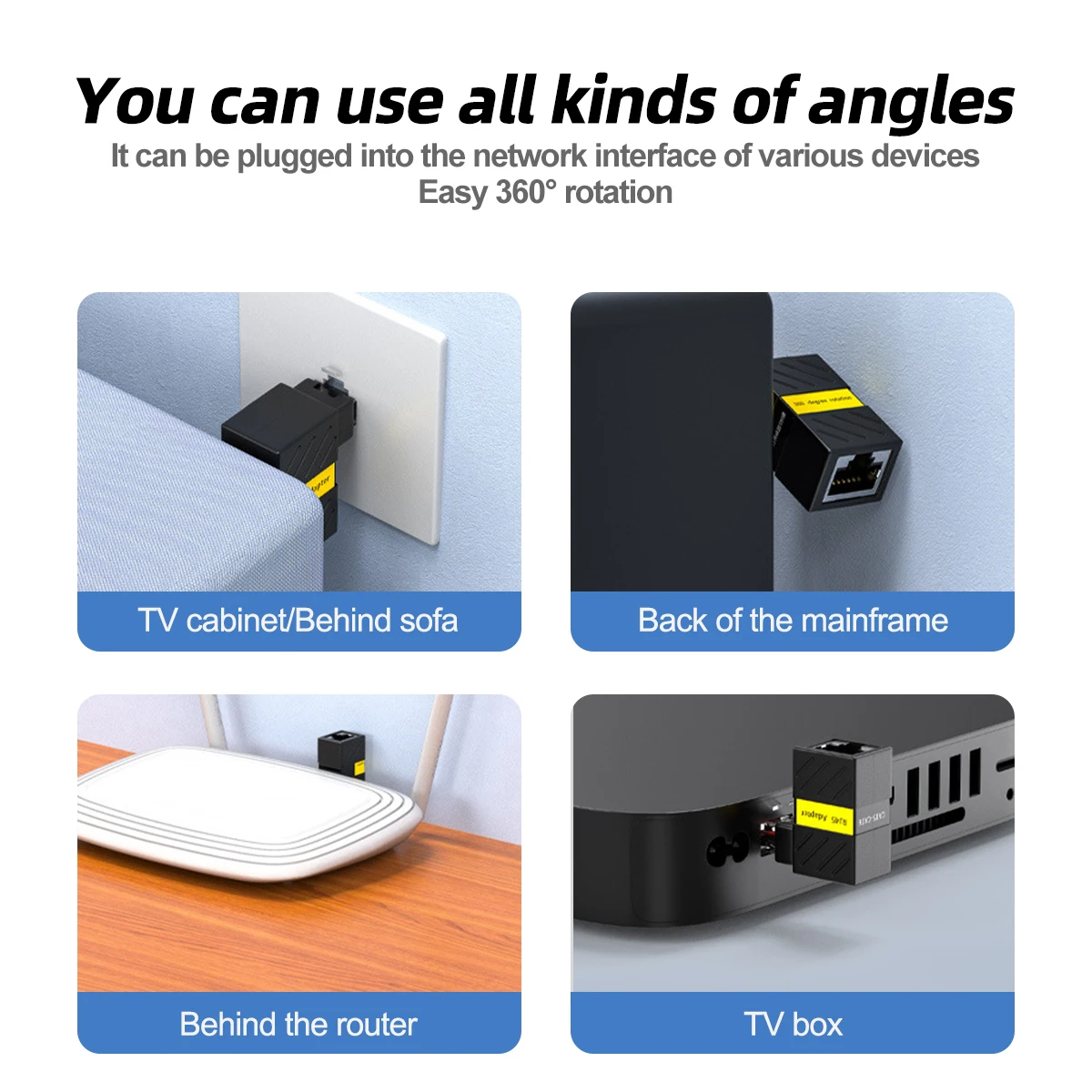 360 Rotatable Network Plug RJ45 Gigabit Adapter 90 Degrees Right Angle Elbow Universal Connector Male to Female Converter rj45