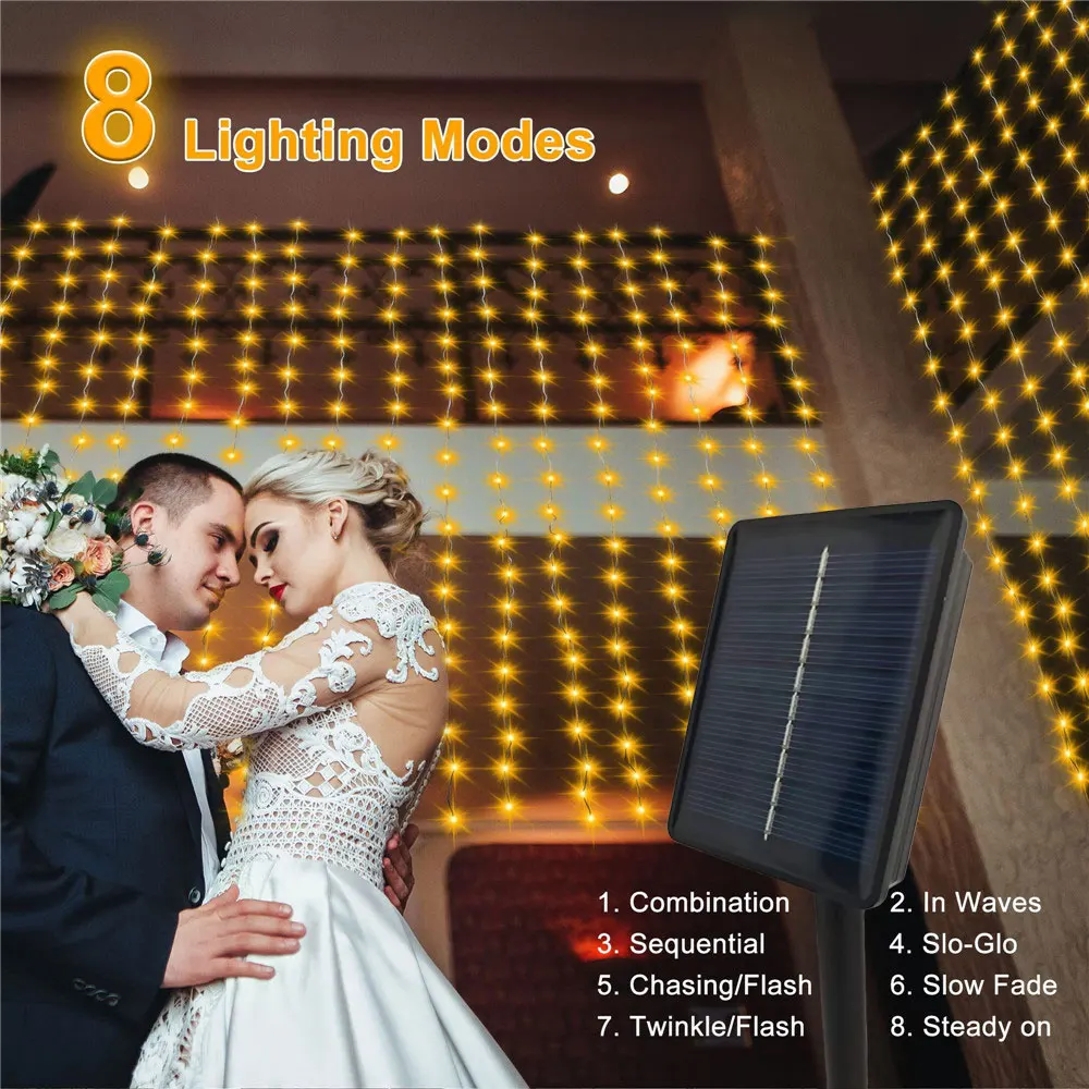 

Solar 8 Mode Curtain Lights LED String Light Wedding Christmas Birthday Party Holiday Outdoor Light Bedroom Light Decoration