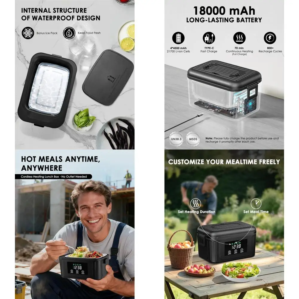 

Портативный беспроводной электрический ланч-бокс объемом 1,4 л для взрослых — интеллектуальное оформление еды, автоматическое подогревание, идеально подходит для автомобиля с изолированной сумкой и