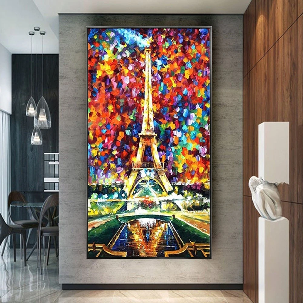 

Paris Tower Night View Picture Wall Art Pendant Modern Hand-Painted Eiffel Tower Oil Painting On Canvas Mural For Home Decor