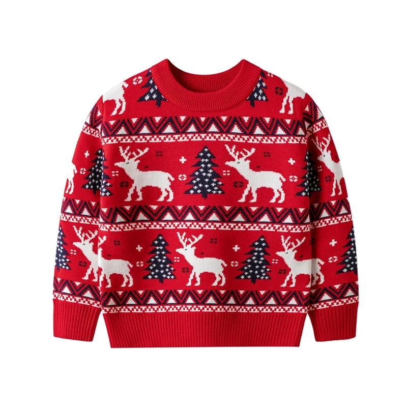 Must-Have Warm Sweaters for Boys and Girls Christmas Kids Clothing with Cartoon Elk Design for Autumn Winter Christmas 1-5 Years