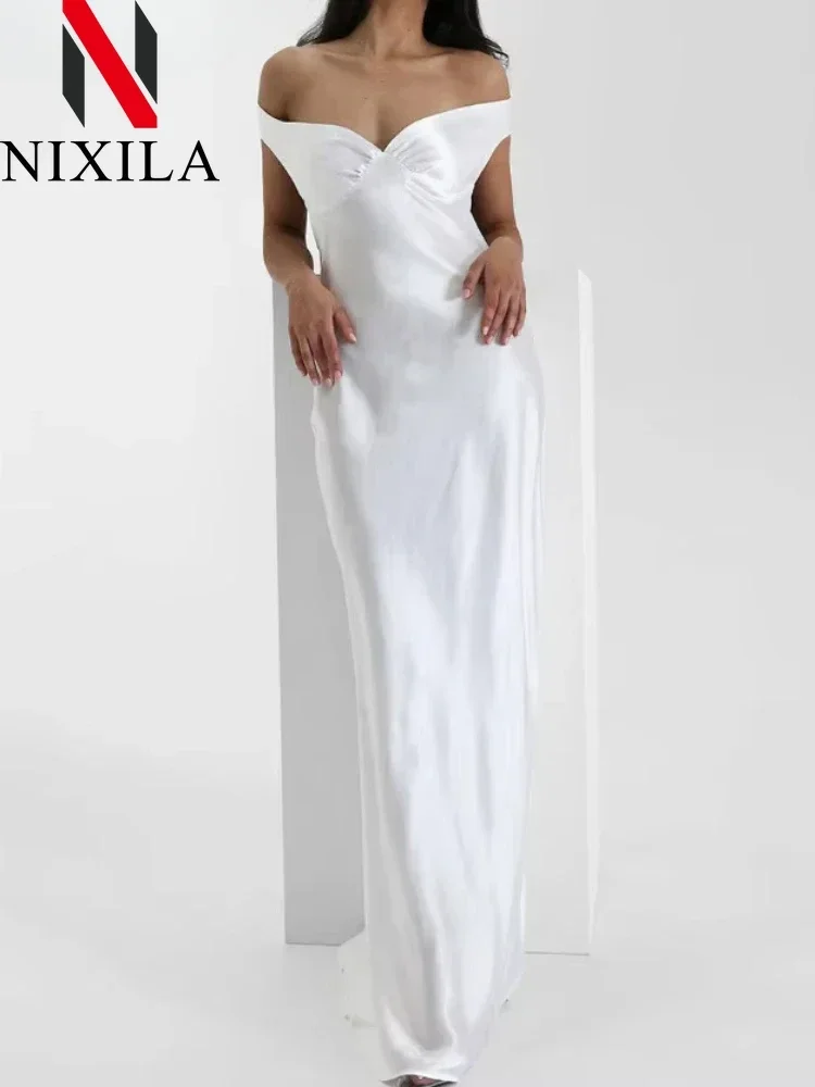 Vestido largo sin mangas con cuello en V y lazo de satén para mujer, vestido Sexy elegante para fiesta y noche, verano