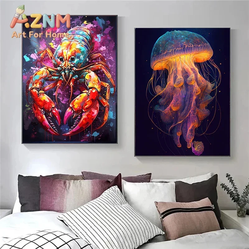 Colorful Ocean Wild Life Shark Seahorse Octopus Turtle Posters Canvas Painting Abstract Animal Wall Art Living Room Home Decor