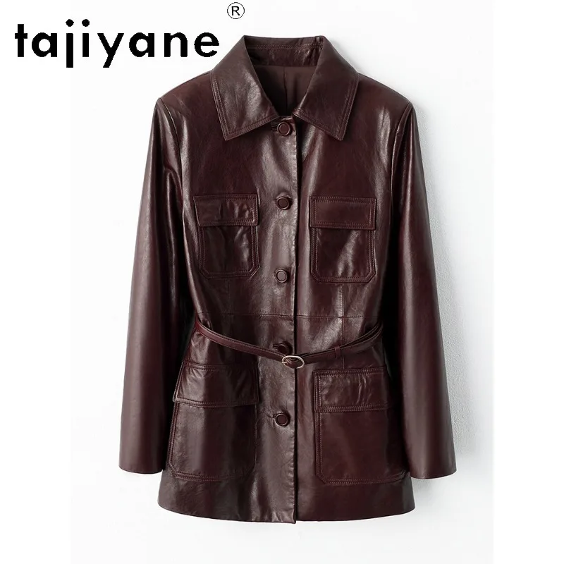 TAJIYANE Genuine Leather Jacket Women Top Layer Oil Wax Sheepskin Outerwear Mid-length Leather Coat Slim Fit Jackets 2026 Косуха