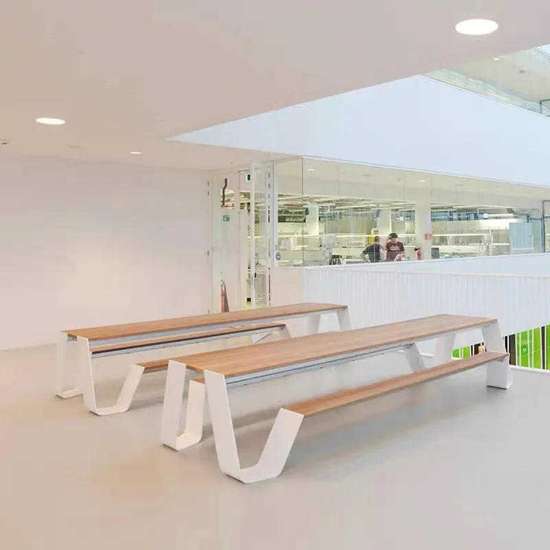 Modern Outdoor Dining Set: Wood-Top Picnic Table with Integrated Benches, Black Metal Frame, Weather-Resistant, Rooftop/Terrace