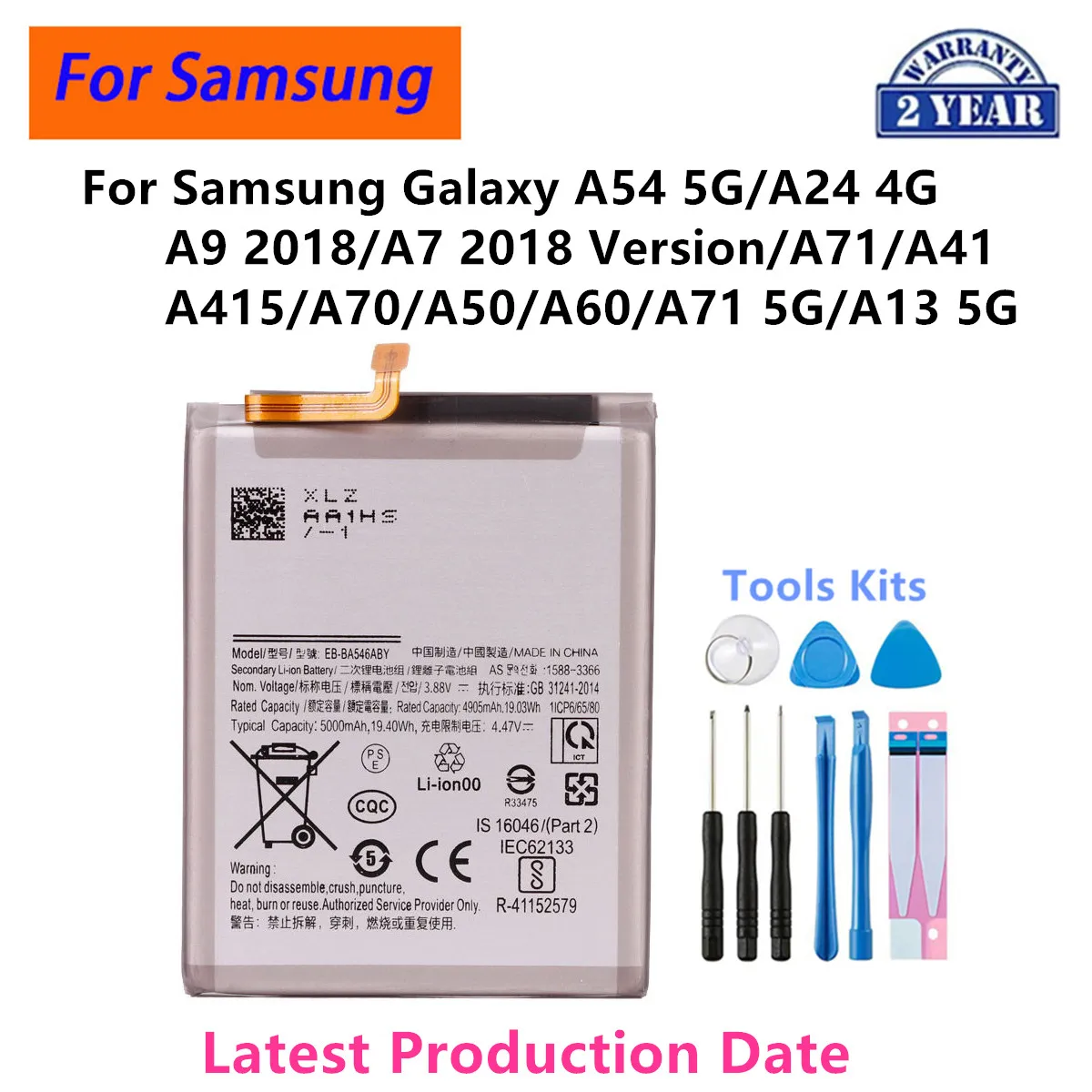 Brand New Battery For Samsung Galaxy A54 5G A24 4G A9 2018  A7 2018 Version A71 A41 A415  A70 A705 A50 A60 S10 Lite A71  A13 5G