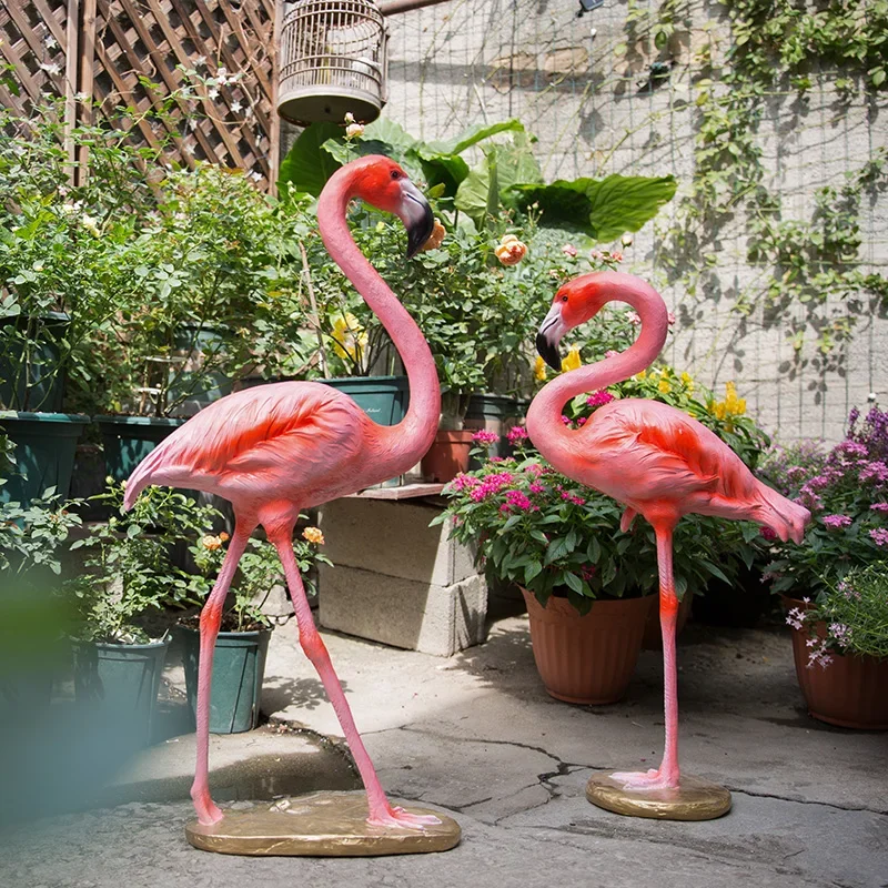 Courtyard villa ornament, window decoration simulation flamingo decoration sculpture ornament, large floor