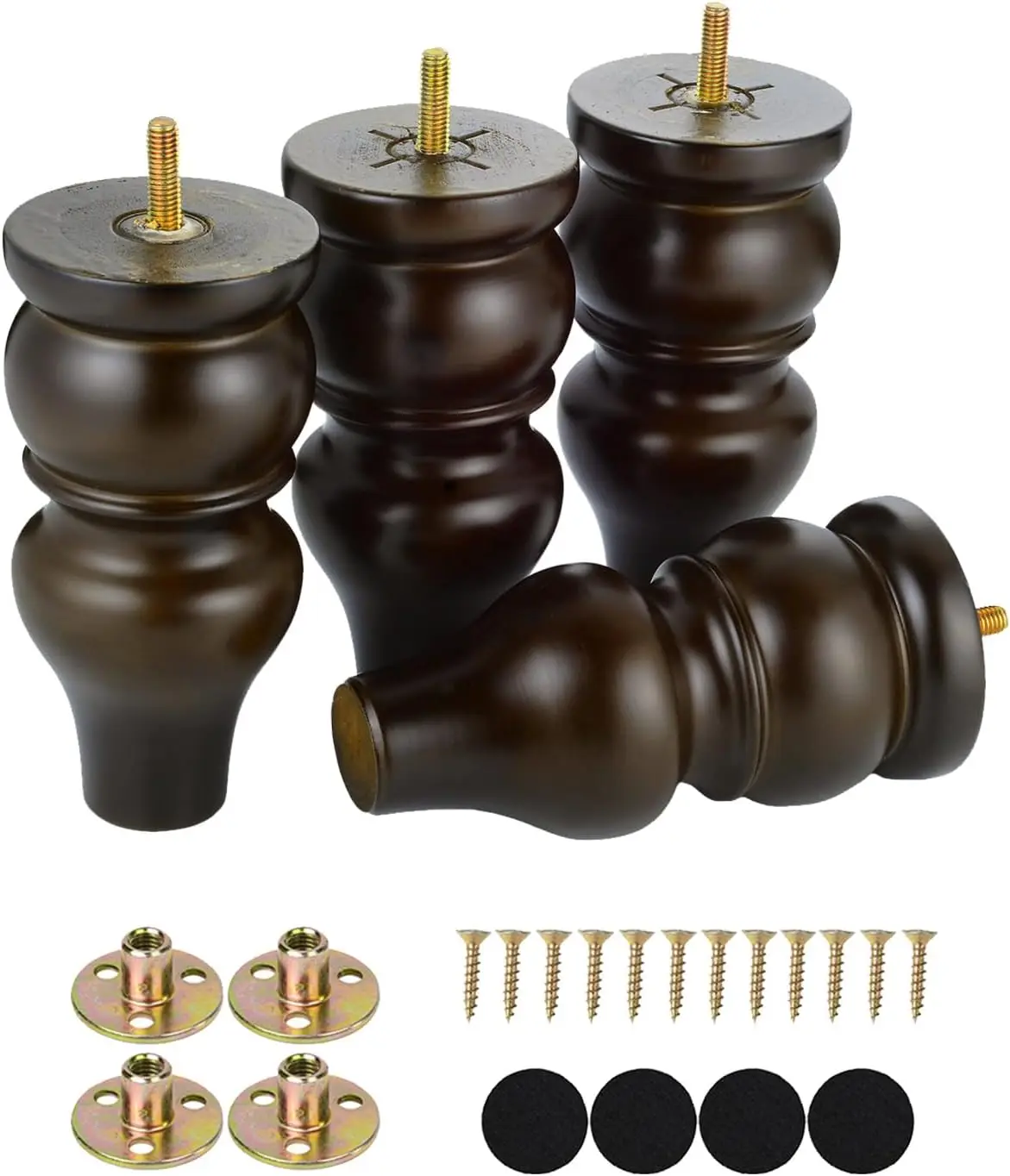 6 Inch Replacement Furniture Legs Pre-drilled M8 Bolt Bun Feet Set of 4 Wood Legs for Sofa Couch Cabinet Mid Century Hi