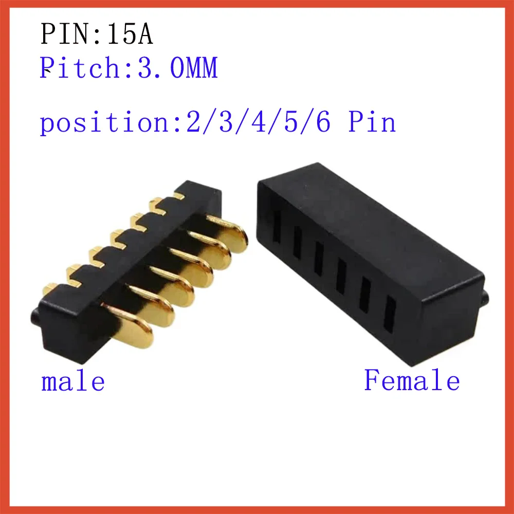 2/10 Pair Blade Battery Connectors 15A Current Gold Plated 2/3/4/5/6 Pin Male Female 3mm Pitch Plug Socket   PCB Solder