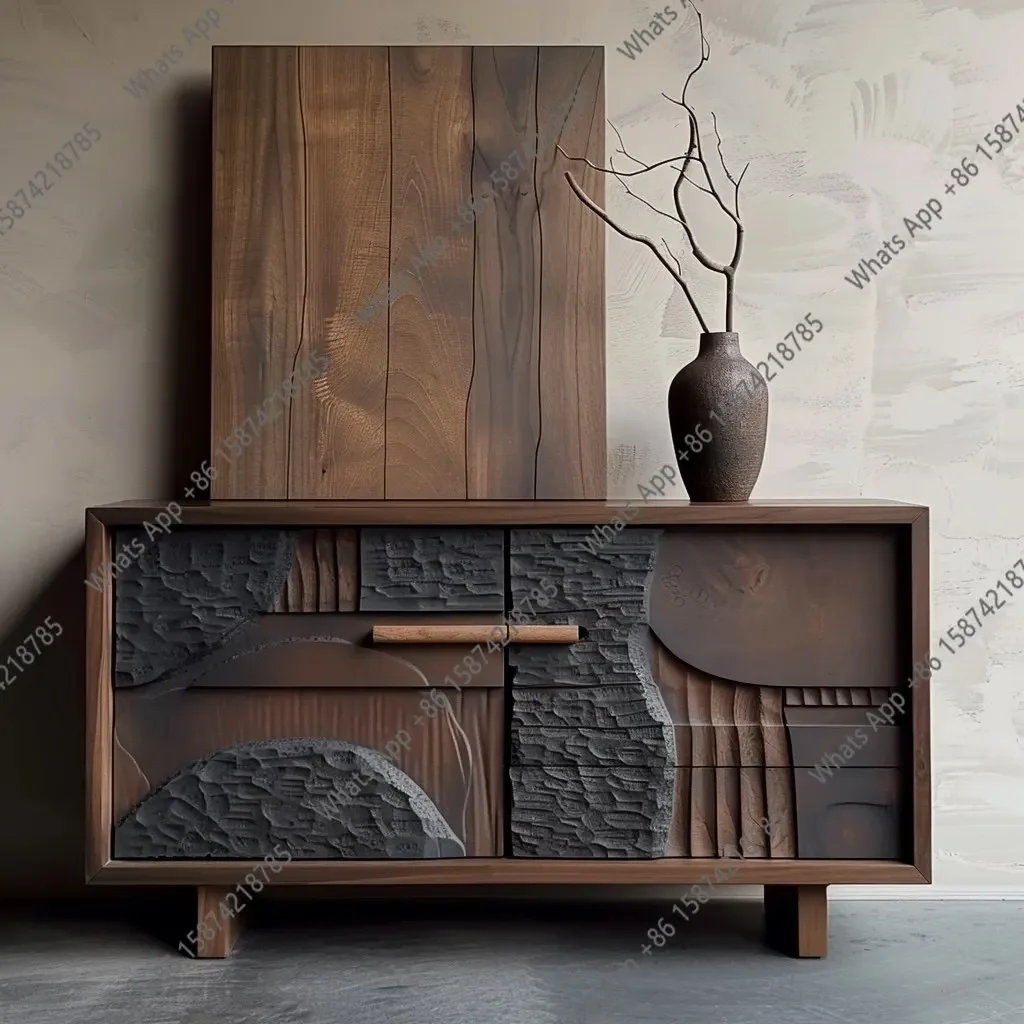 

W Solid Wood Porch Cabinet Weathered Old Wood Dining Side Cabinet Living Room Tea Room Storage Medieval Furniture Designer