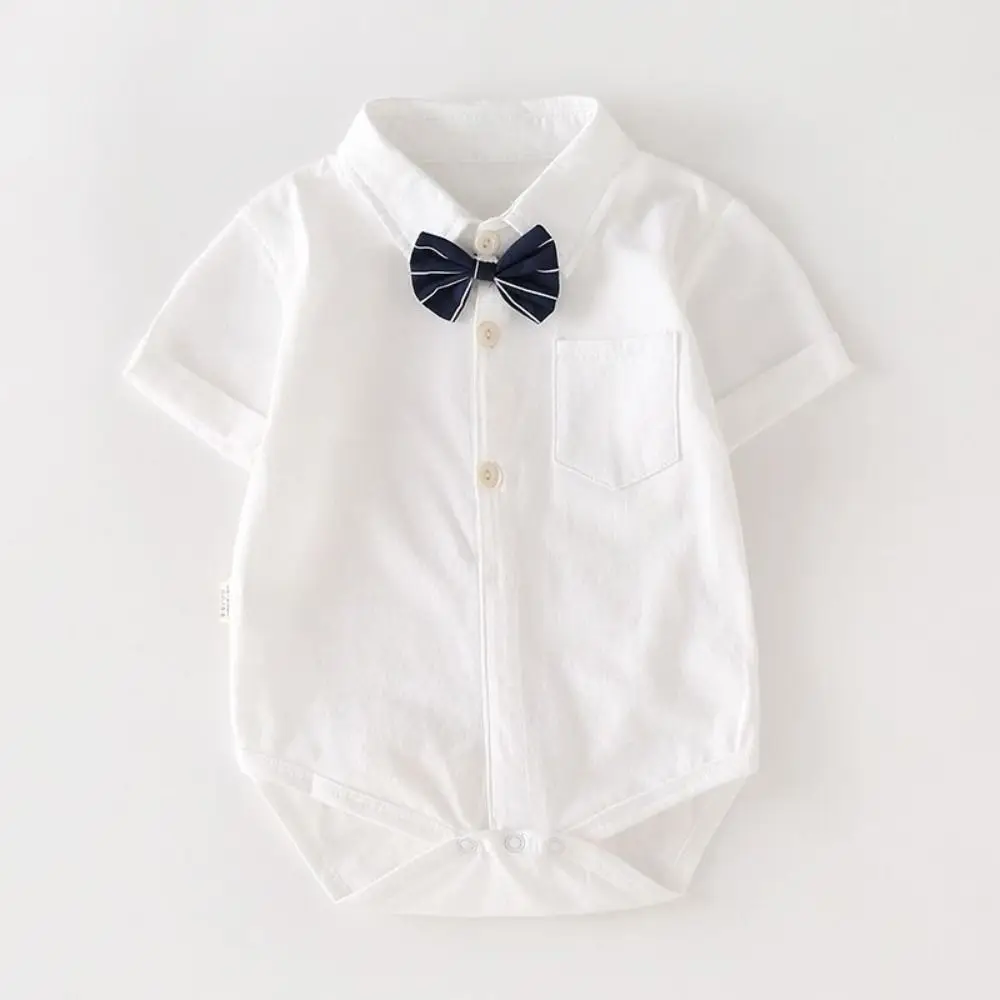 100% Cotton Baby Onesie Triangle Bodysuit Detachable Bow Tie Short-sleeved Romper Gentleman Tie Long Sleeve Bodysuit Newborn
