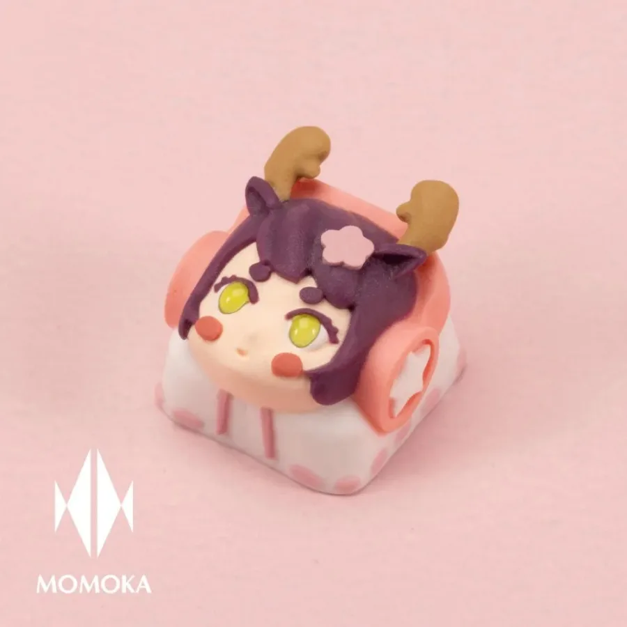 Momoka ตุ๊กตาร็อคเรซิ่น keycaps ที่ทำด้วยมือชุดแป้นพิมพ์เครื่องมืออุปกรณ์อะไหล่ทดแทนการ์ตูนน่ารัก DIY