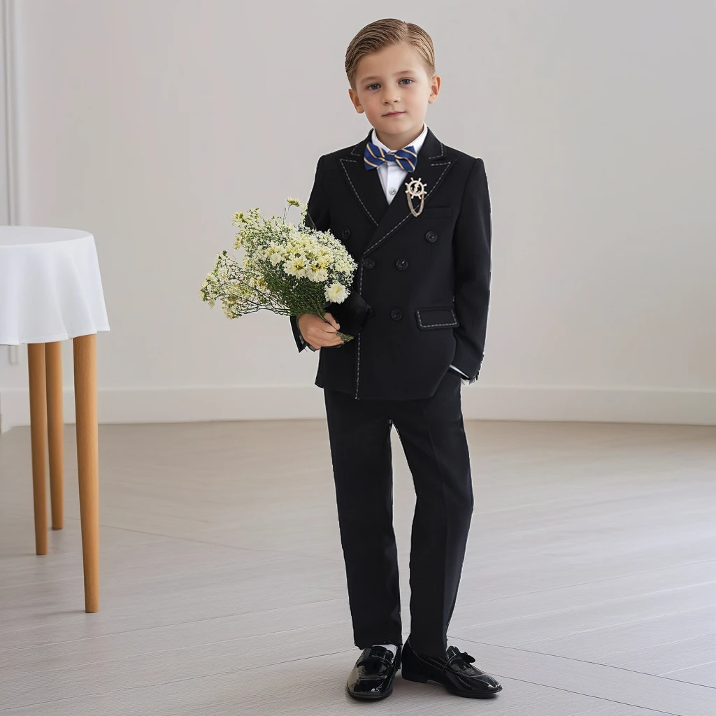 Boys Suit for Weddings Spring Autumn Beige Gentleman Teen Children Host Piano Performance Costume 2 To 14 Y Kids Birthday Tuxedo