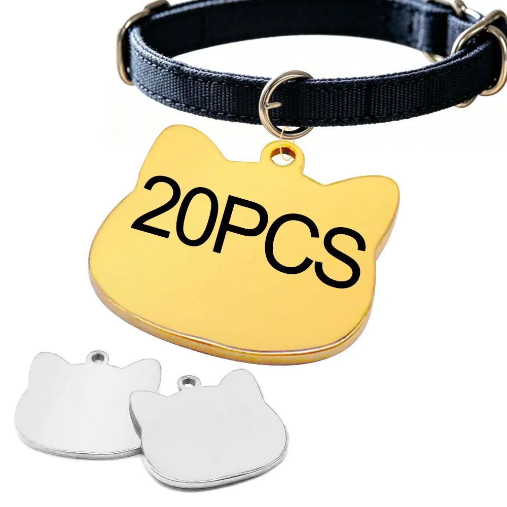 20PCS Stainless steel Blank Metal Keychain Tag Cat Face-shaped Pendant Mirror Dog ID Tag Customizable With Laser-engraved Pet