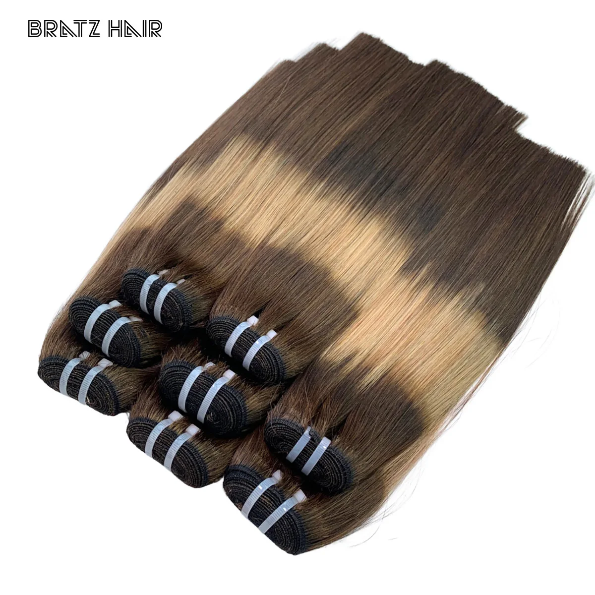 3T Bone Straight Ombre Коричневый Блондин Цвет Супер Двойной Вытянутый Длительный срок службы Пучки Наращивание Волос 13x4 Фронтальная Застежка 4x4