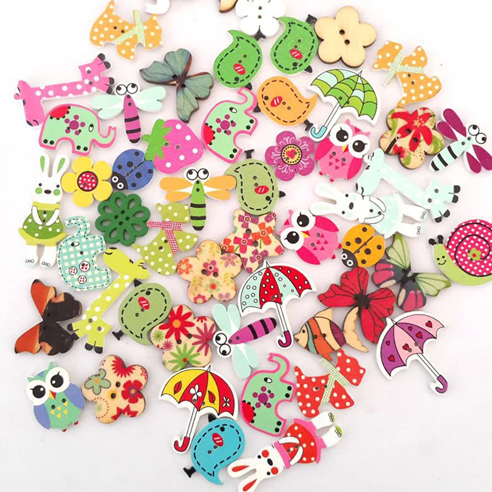 Mixed Cartoon Animal Wooden Buttons 2 Holes Scrapbooking Crafts Kids Clothing Accessories Sewing Button Decor