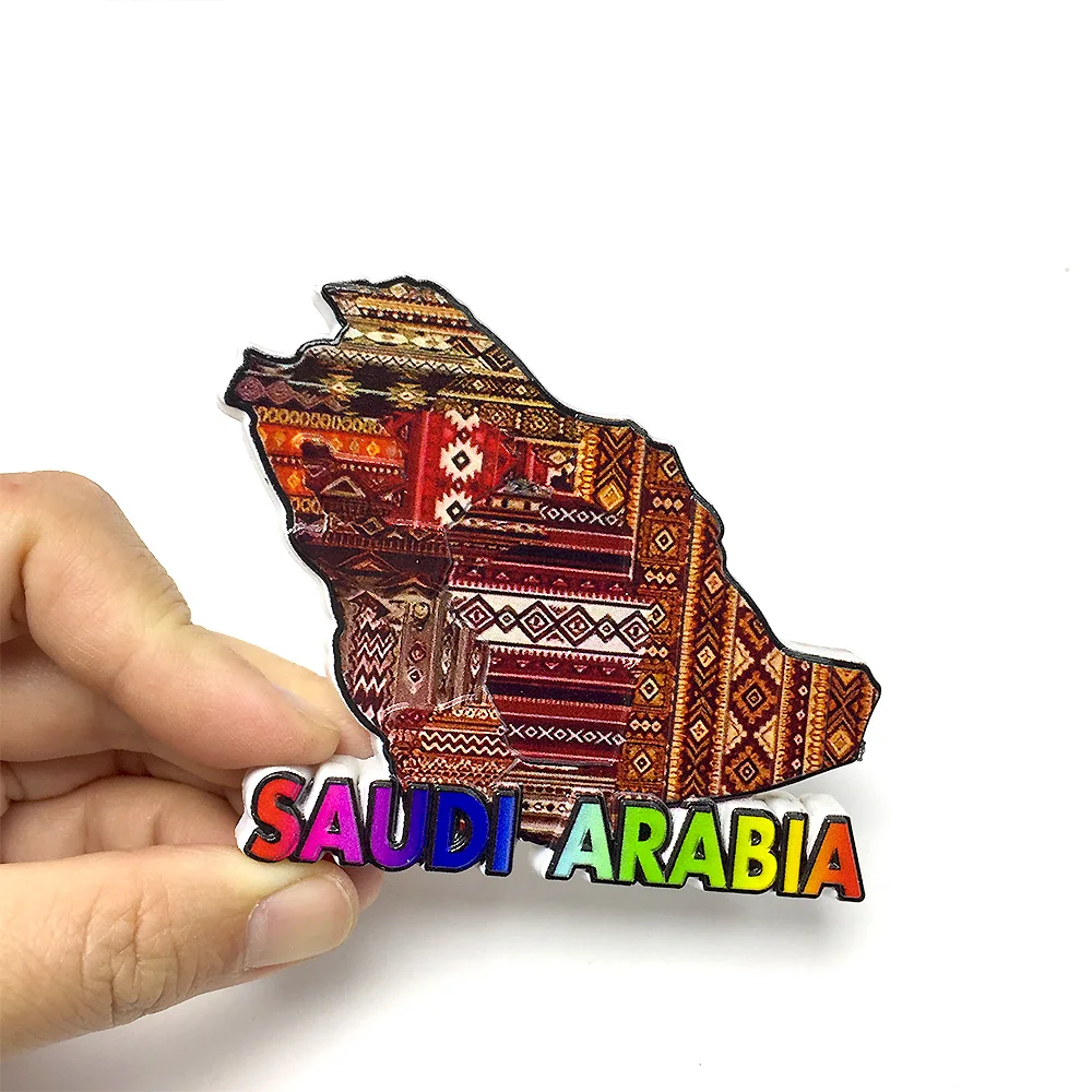 

Saudi Arabia Map Resin Fridge Magnet - Colorful Text Design - Home Decor Gift