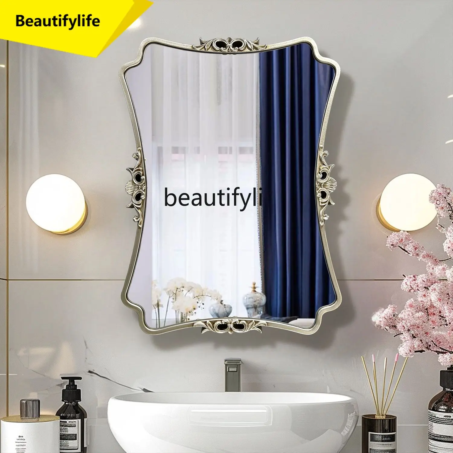 

A57 American Retro Bathroom Mirror Entryway Wall-Mounted French Creative Smart Mirror Bathroom Vanity Mirror