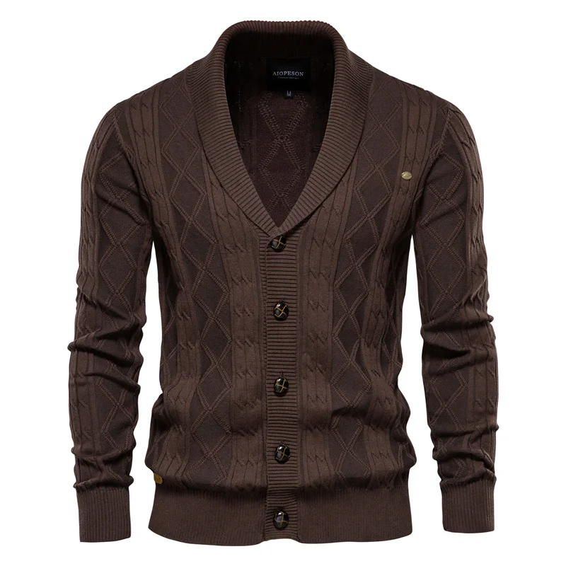 AIOPESON Argyle Cotton Cardigan Solid Color 3