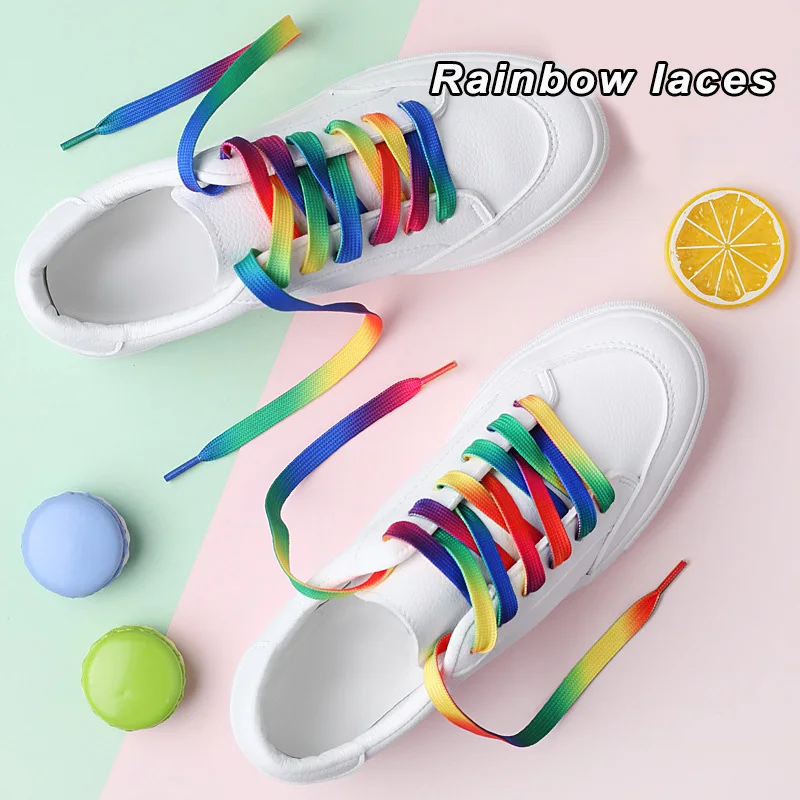 1 Pair Colorful Gradient Shoelaces Rainbow Flat Shoe Laces for High-top Canvas Sneaker Laces Shoes Accessories Shoelace Strings