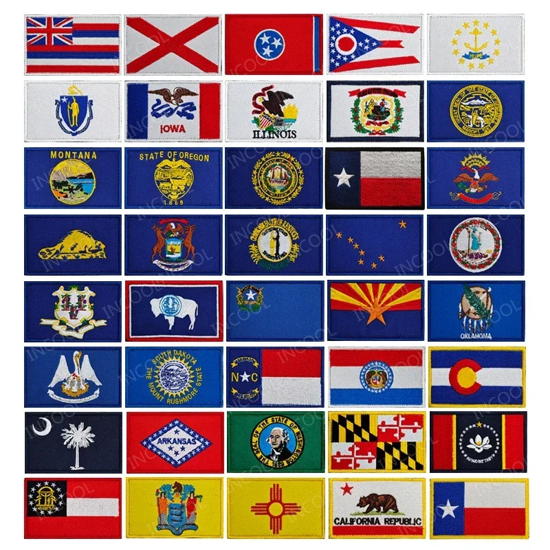 Parches bordados de la bandera del estado de Estados Unidos, EE. UU., California, Texas, Florida, Virginia, Nevada, parche para brazalete, apliques, insignias de banderas