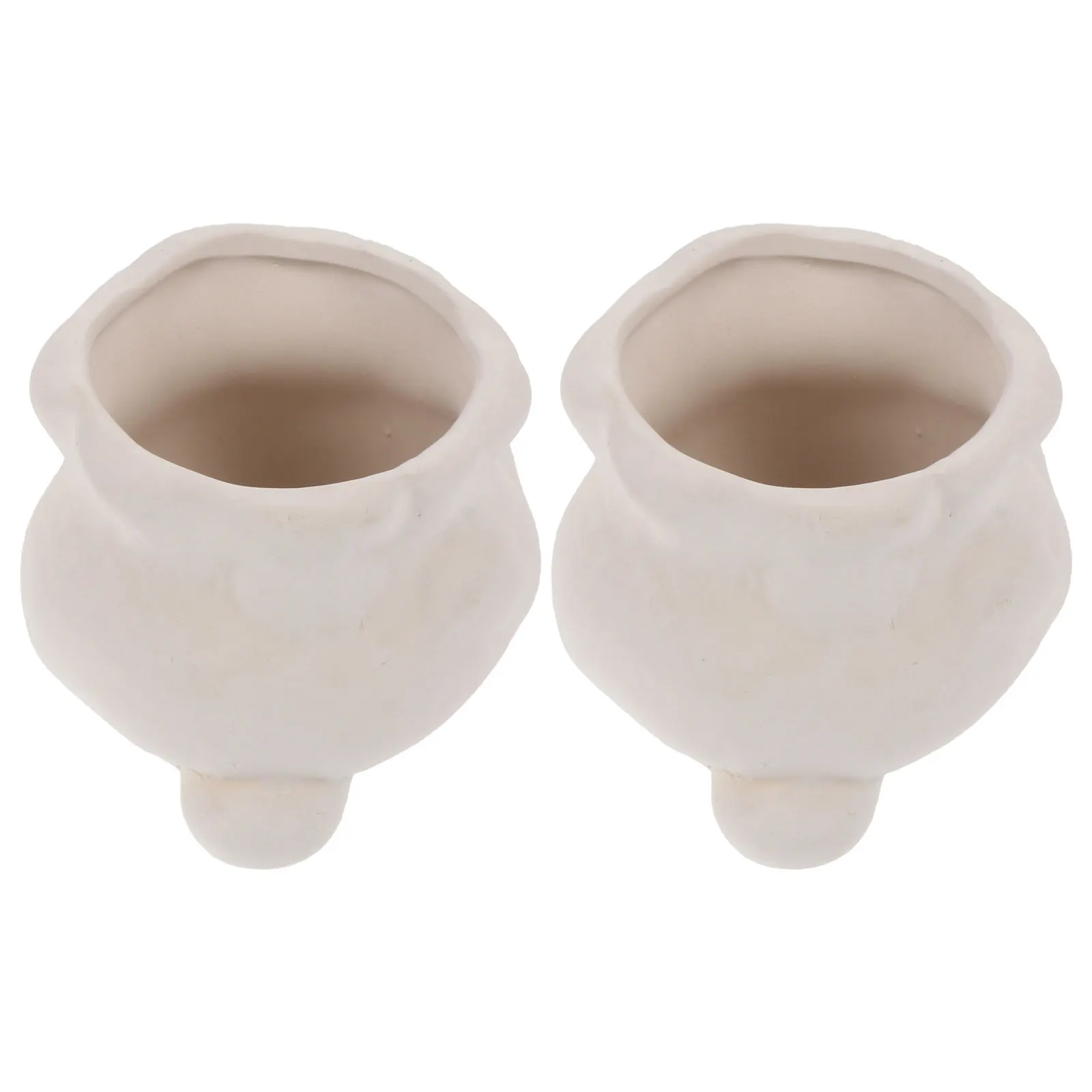 2Pcs Hand Paintable Ceramic Flowerpots Unfinished White Pots for Childrens Creative DIY Projects Birthday Christmas Gift