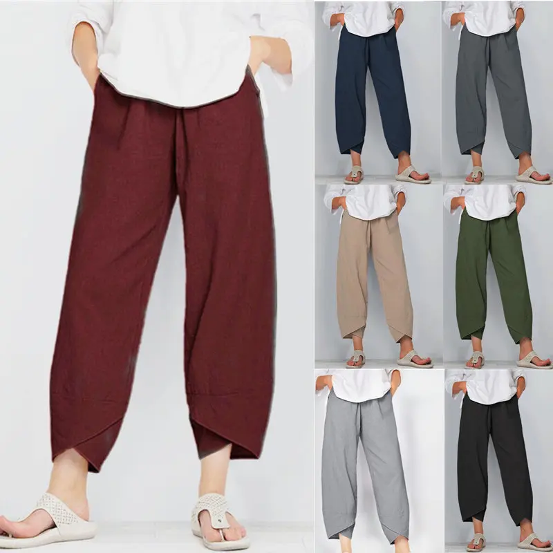 plus Size S5XL Casual Trousers Loose Fit Ladies Pants Comfortable l Waist Harem Pants Asymmetric Design Summer Collection