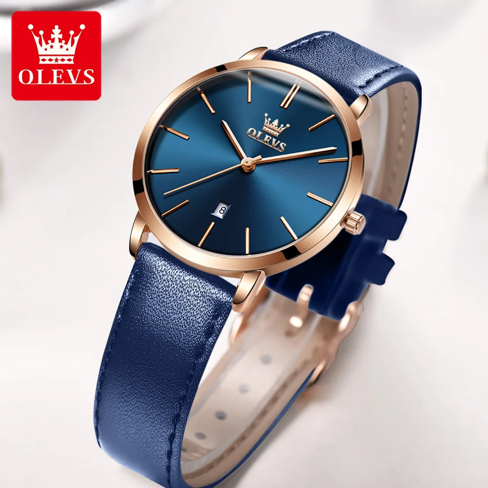 OLEVS-relojes de cuarzo ultrafinos para mujer, accesorio de marca superior de lujo, con correa de cuero, resistente al agua