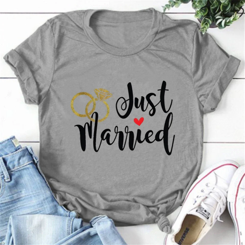 Just Married Honeymoon T-shirt Newlywed Wedding Shirt Wife and Hubs Clothing Just Married Couples T-shirts Tops Tee Short Sleeve