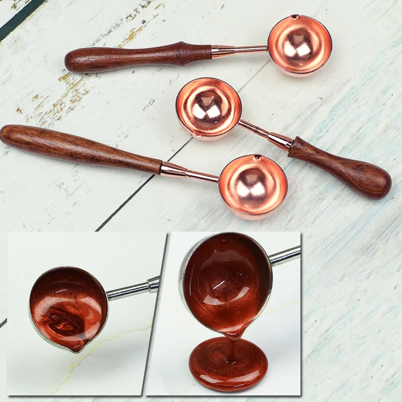 Sealing Wax Spoon Anti-Hot Wood Handle Wax Stamping Spoons Fire Paint Melting Firing Stamp Envelopes Cards Melt Pot Craft Tool