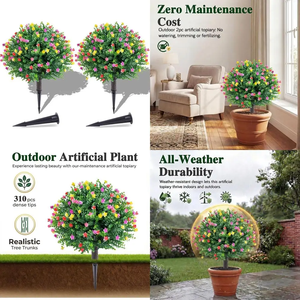 

Реалистичные искусственные шаровидные кусты из самшита, набор из 2 штук, 22 декоративных растения для улицы/интерьера с кольями для крепления к земле (разноцветные)