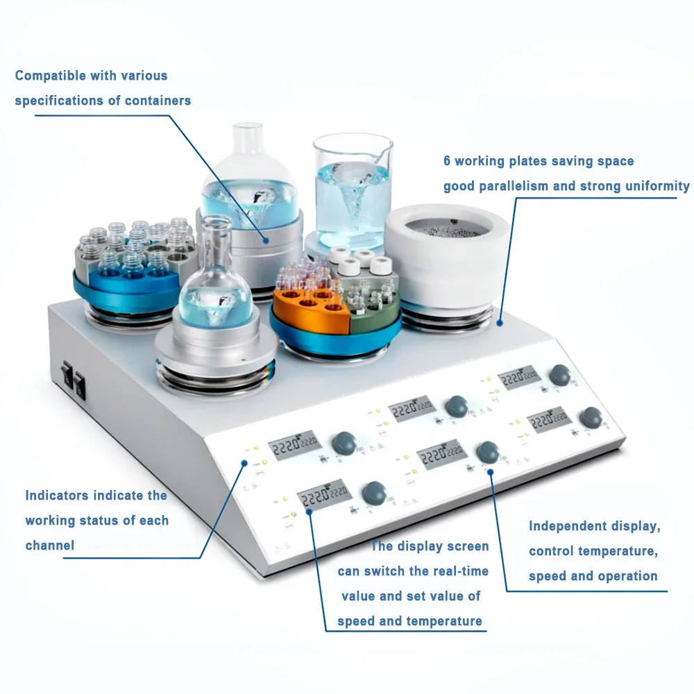 WEIAI Six-Position Digital Display Laboratory Magnetic Mixer Heating 18L Multiple Magnetic Stirrer Hot Plate With Stir Bar