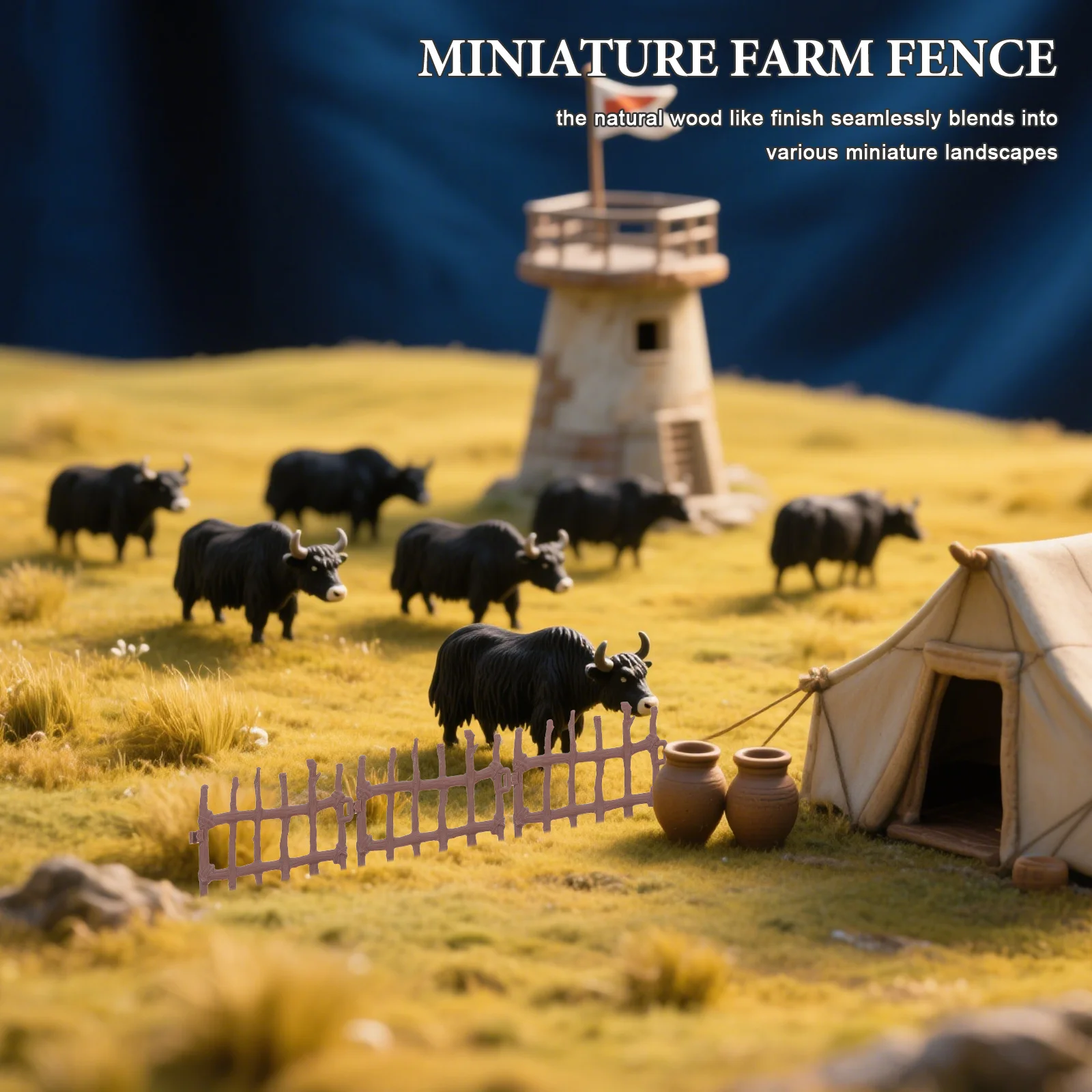 

50Pcs Miniature Farm Fence Set Plastic Realistic Wood Color for Dollhouse Accessories Micro Landscape Animal Barrier Decoration