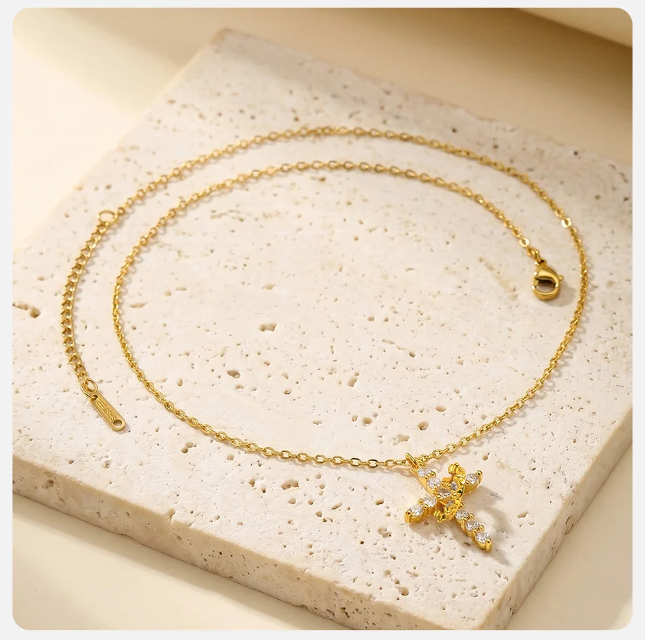 Vnox Drehbare Kronen-Kreuz-Halskette für Frauen 18K Vergoldeter Drehbarer Zirkon-Kreuz-Anhänger Halskette Christlicher Gebetsschmuck – Detail 6