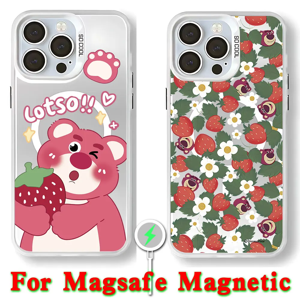 Cartoon Pink Lotso Bear Magsafe Magnetic Phone Case for IPhone 11 12 13 14 15 16 Pro Max Plus order Silver Plated Cover