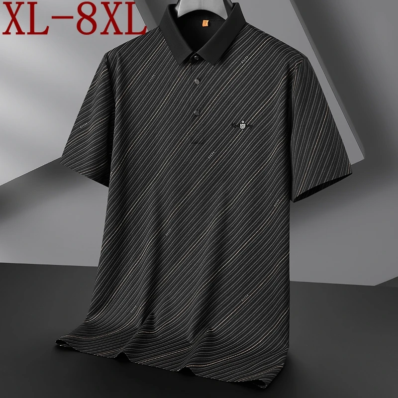 8XL 7XL 6XL 2024 New Summer Fashion Striped Polo Shirt Men Tops High End Luxury Mens Shirts Casual Loose camiseta masculina