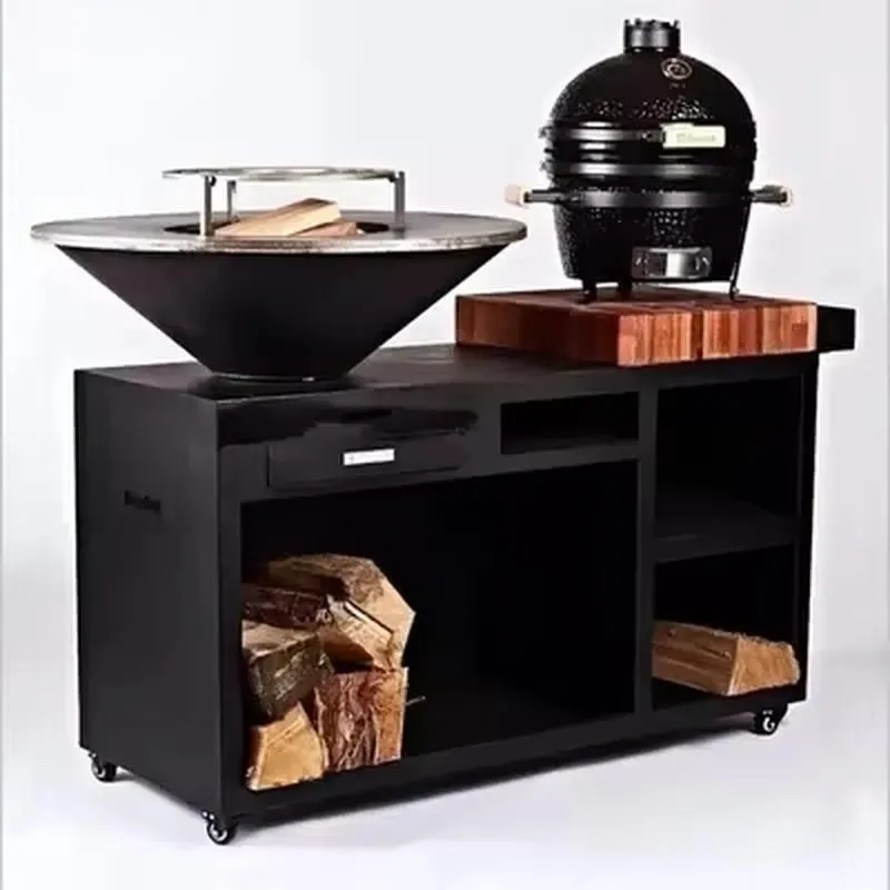 Weathering Steel Grill Table with Wheels