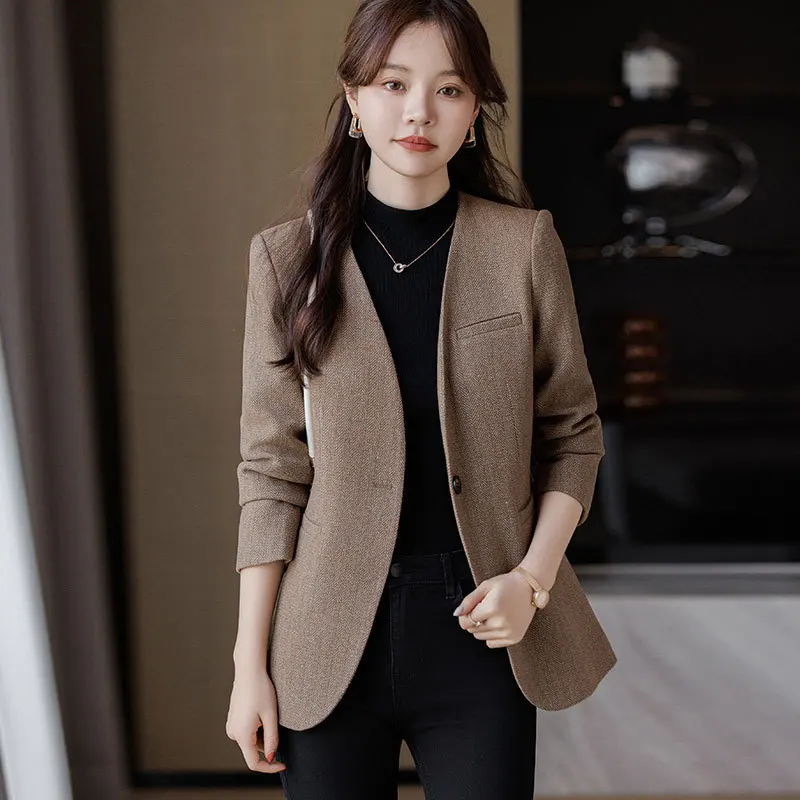 

Gray blazer women's Single Button Casual 2025 autumn and winter slim fit small man high-end temperament retro women's suit