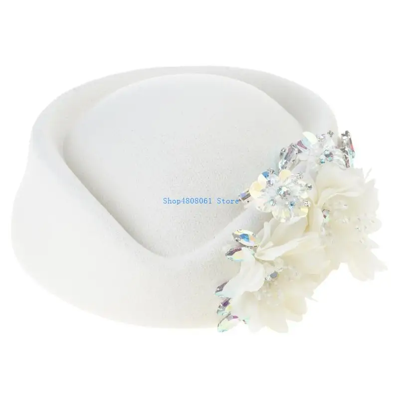 T3LC أنيقة زهرة مضيفة قبعة الصوف الكنيسة الفاسناتور قبعة لسباق الخيل زي حفلة قبعة بيريه للمناسبة الرسمية #2