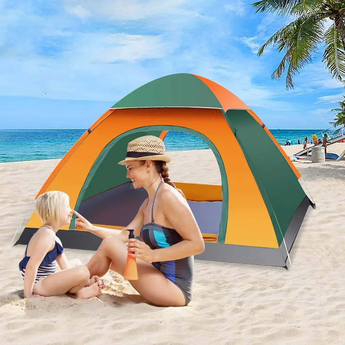 

Outdoor Automatic Quick Open 3-4 Person Tent Waterproof Tent Camping Family Sun Shelter Outdoor Llightweight Instant Setup Tent