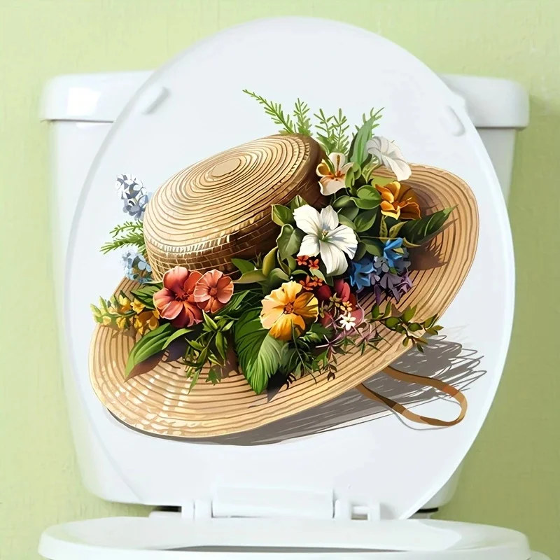 

MT1386# Hat Pattern Toilet Sticker, Self-adhesive Bathroom Home Decoration Wall Decal Used for Refrigerator , Window Toilet