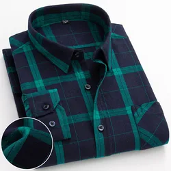 New Spring Autumn 100% Cotton Flannel Plaid Mens Shirts Casual Long Sleeve Regular Fit Home Dress Shirts For Man Clothes 6XL 5XL