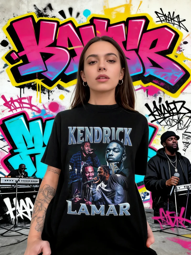 

2025Summer Vintage Kendrick Lamar Rap Tee - Bella Canvas Unisex T-Shirt Cotton T-Shirt Cotton Printed Breathable Leisure T-shirt