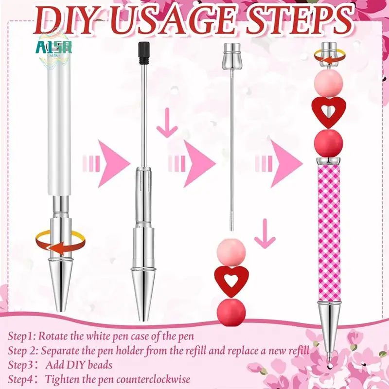 

A15R -Sublimation Beaded Ballpoint Pens Metallic Black Ink Pens DIY Heat Transfer Ballpoint Pens School Supplies