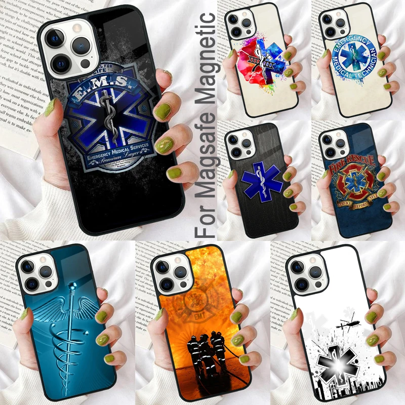 

Магнитный мягкий чехол для телефона EMT Fireman Fire Rescue для iPhone 16 Promax 15 Pro 13 14 Plus 11 12 Mini MagSafe Coque