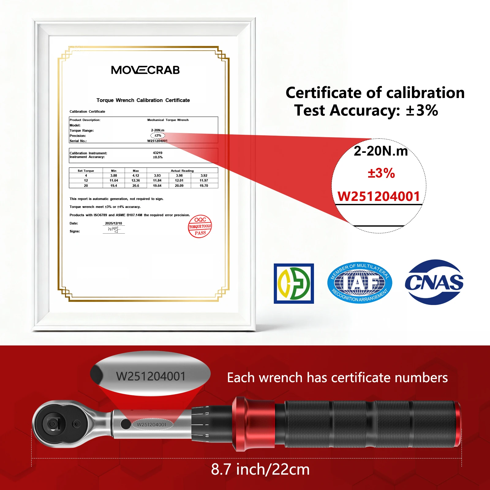 MoveCrab Professional 15Pcs 1/4 Inch Dual Direction Bicycle Torque Wrench Set 2-20N.m Mechanical Kit for Precision Bike Repair