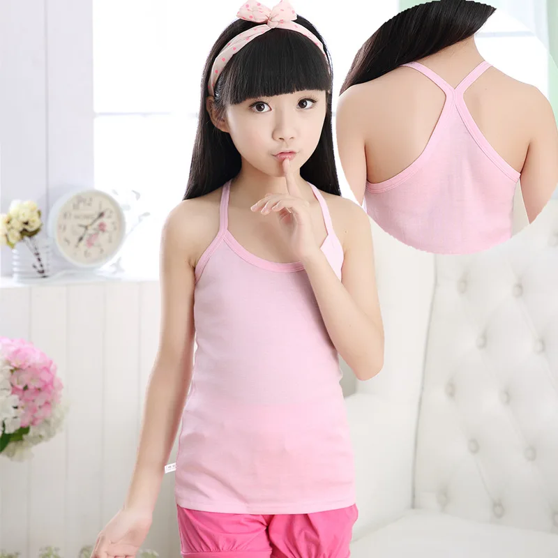 Summer Kids Y Type T Shirt 100% Cotton Sleeveless Tops For Boys Girls Bottom Tops Tees Candy Color Vest Tops For Children 1-14T