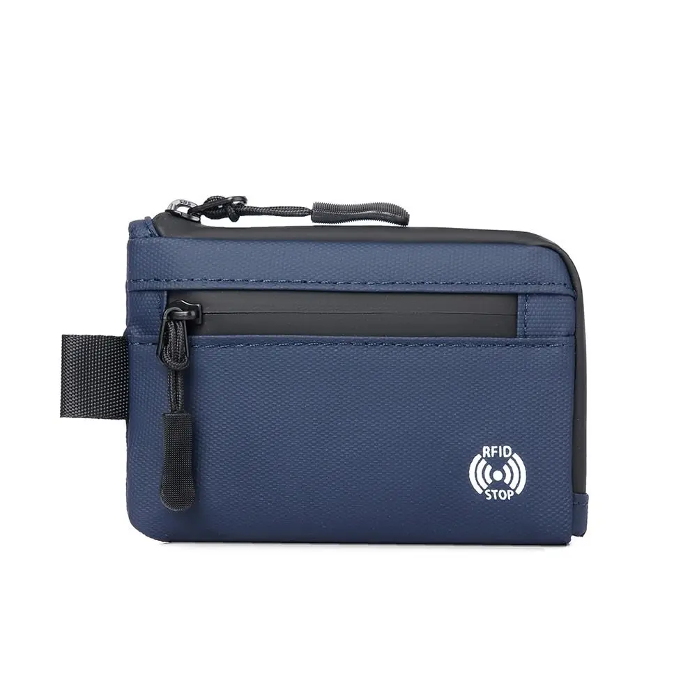 Portable RFID Blocking Rfid Credit Card Holder Ultra-Thin Anti-Theft Men Wallets Nylon Multi-Compartment Zipper Coin Purse