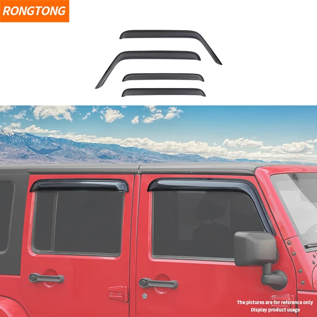 

Комплект из 4 боковых дефлекторов-козырьков для окон, защита от солнца, ветра и дождя, внешние накладки для Jeep Wrangler JK 2007-2017